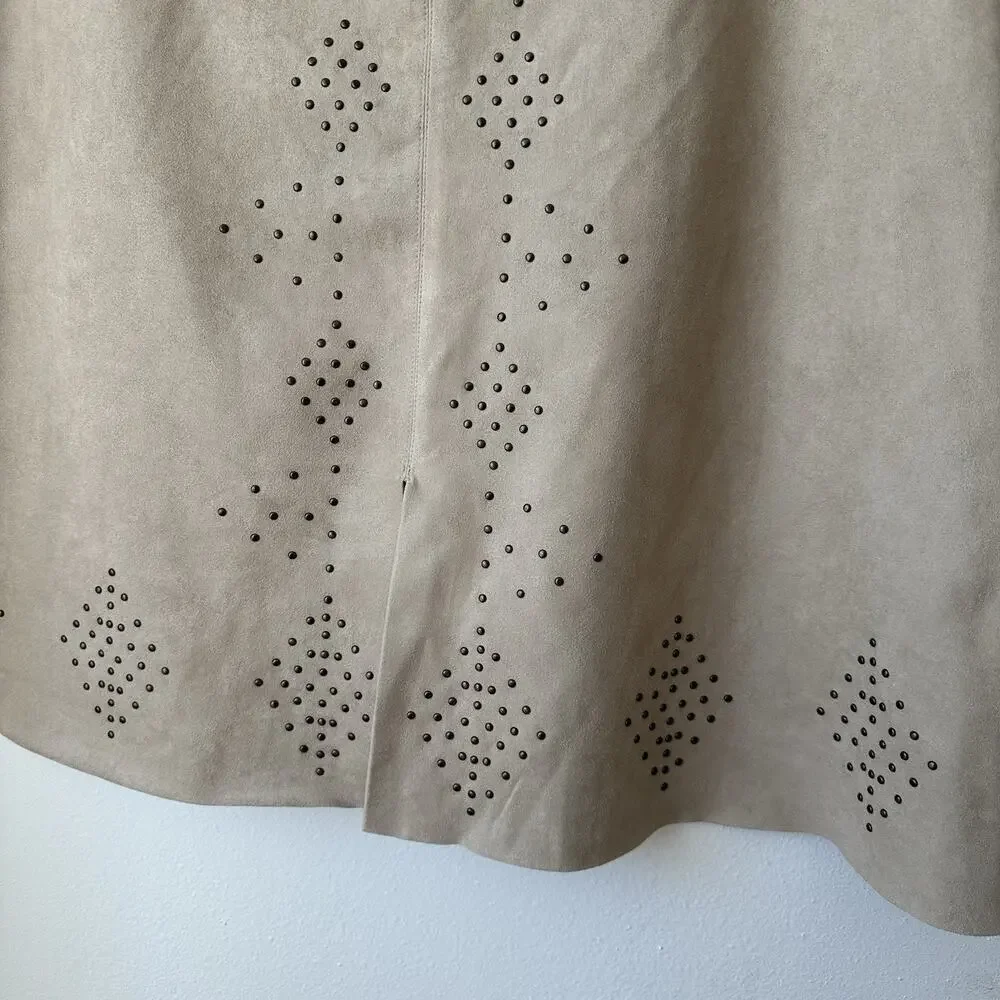 Chico’s Faux Suede Embellished Skirt‎ Back Zip Cream Womens Size 3 US XL